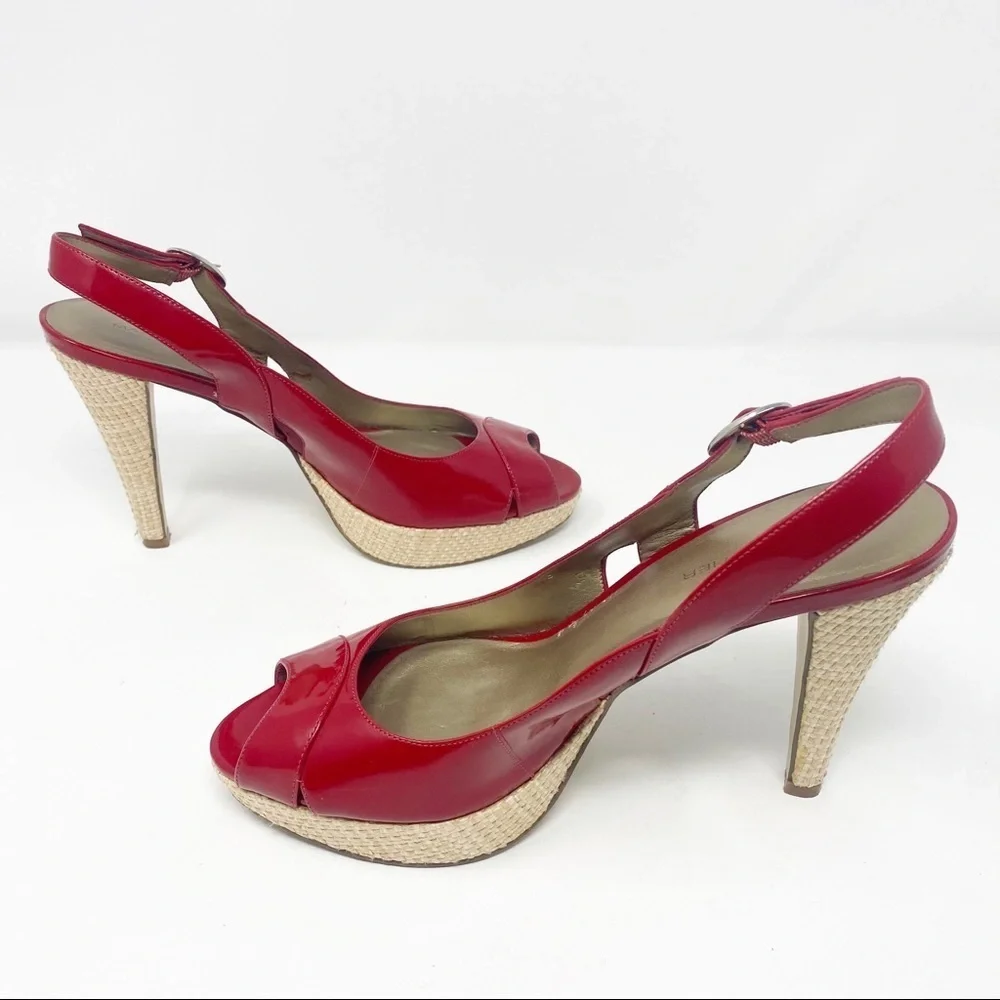 MARC FISHER Open Toe Patent Leather Platforms 8